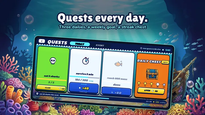 Daily quests, a weekly goal and the streak chest